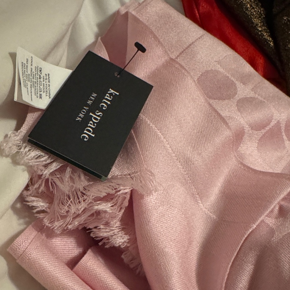 kate spade Pale Pink Logo Jacquard Fringe Scarf
